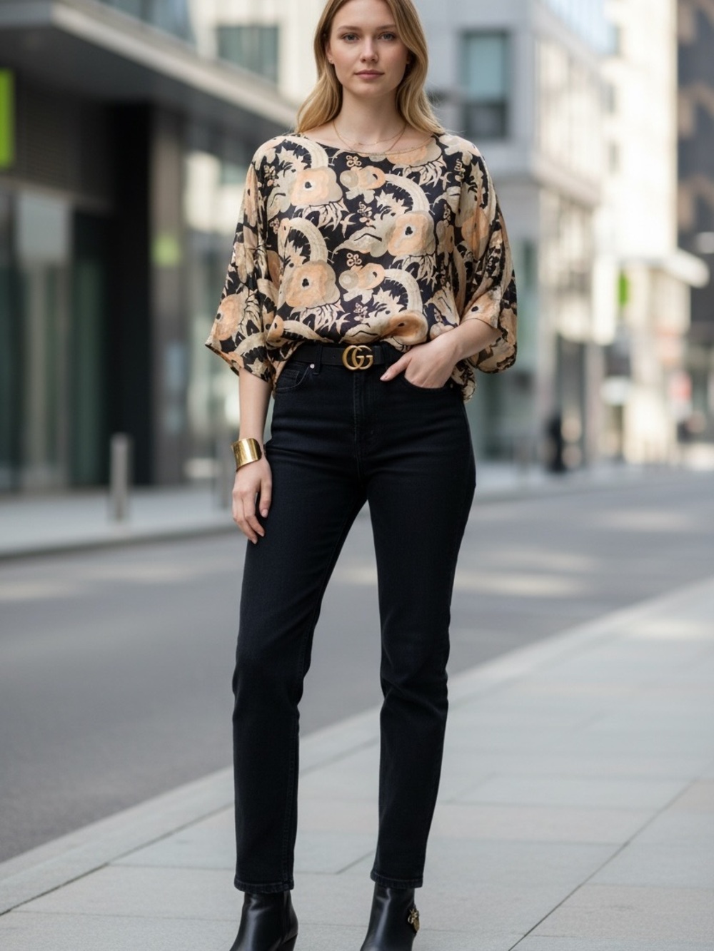 Dries Van Noten archive floral print oversized Viscose blouse black peach beige